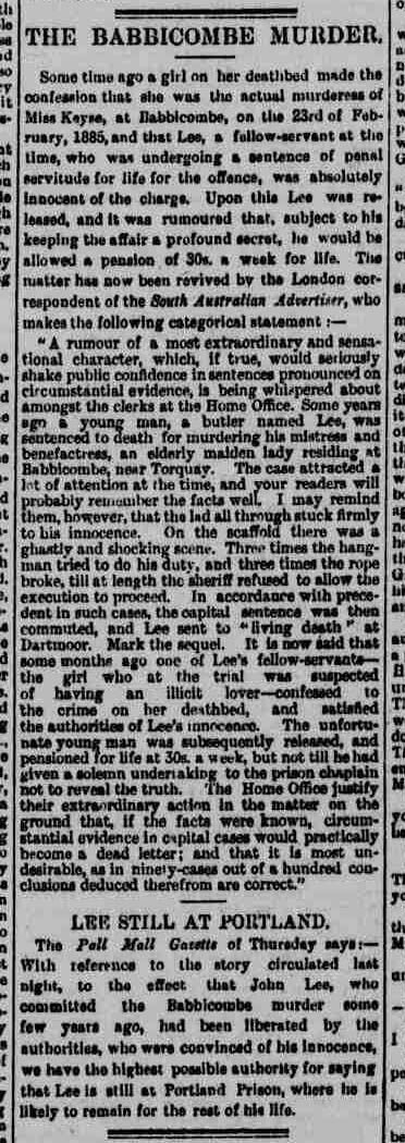 Sensational article from the Western Mail on 5 August 1887 alleging a deathbed confession related to the Keyse murder