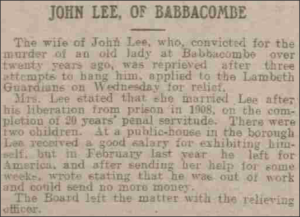 Western Gazette 1912 article on Jessie Lee's request for help at Lambeth Guardians