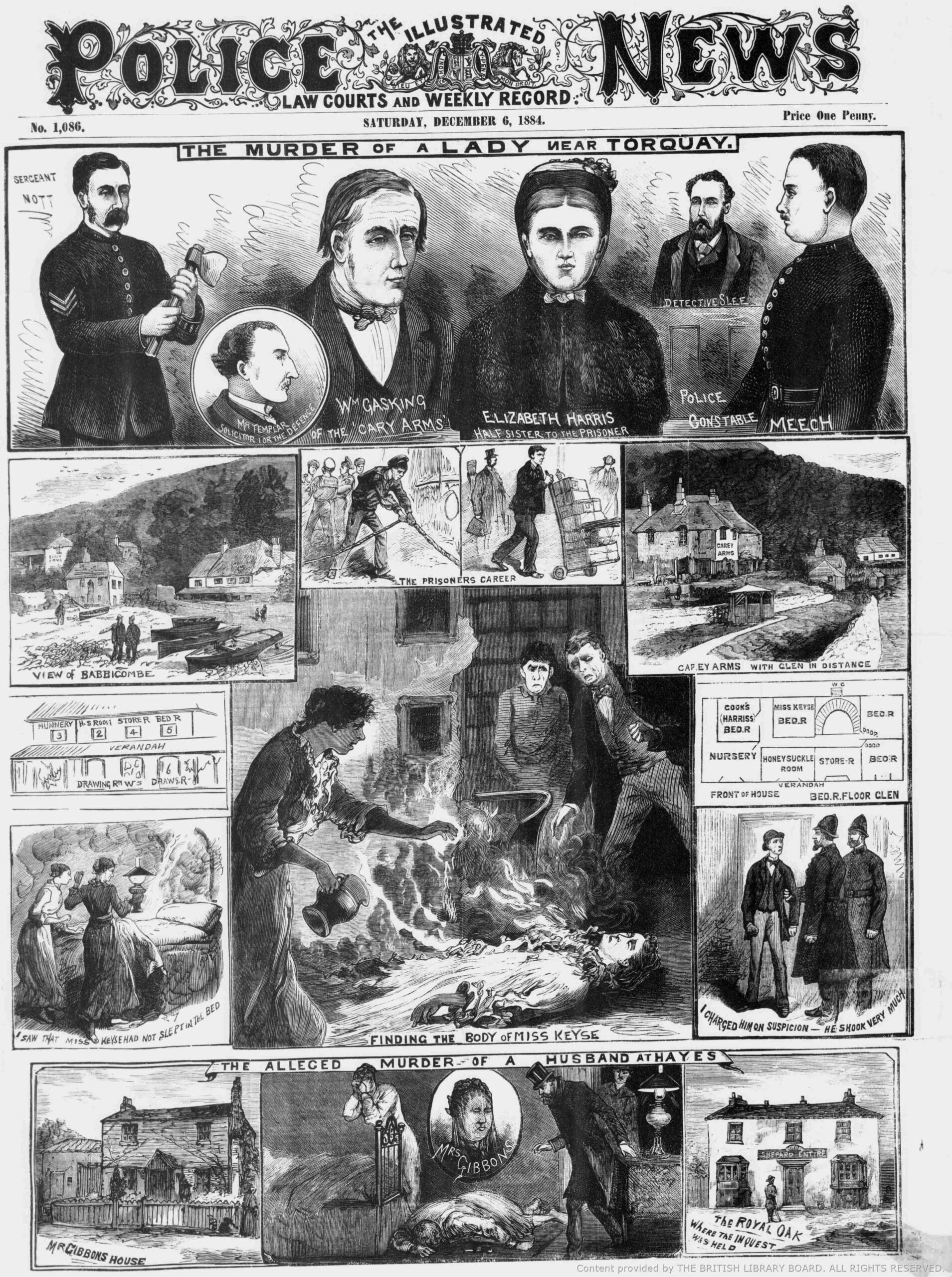Illustration of the Babbacombe murder and fire at The Glen, 1884